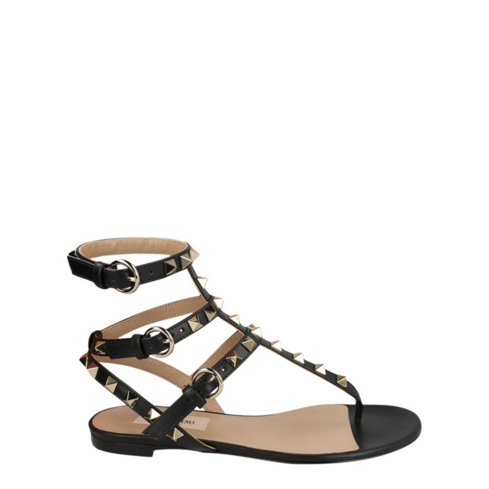 Valentino Rockstud Caged Flat Sandals Black Womens